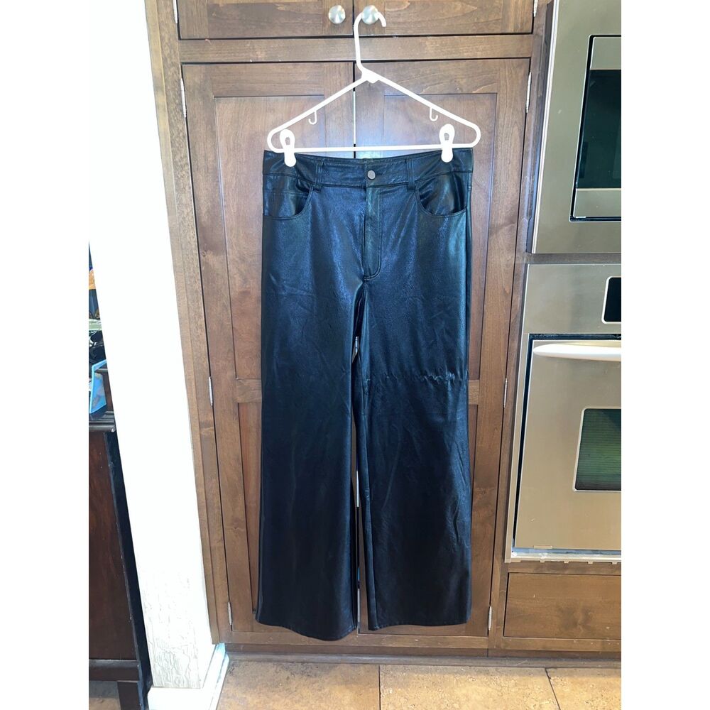 PAIGE Sasha Faux Leather Wide Leg Pants Black High Rise Y2K Biker Downtown Girl